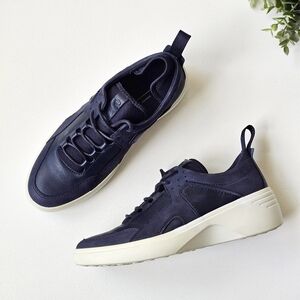 ECCO Soft 7 Wedge Sneaker Women’s 38 Navy Night Sky Nubuck Leather Comfort Shoe